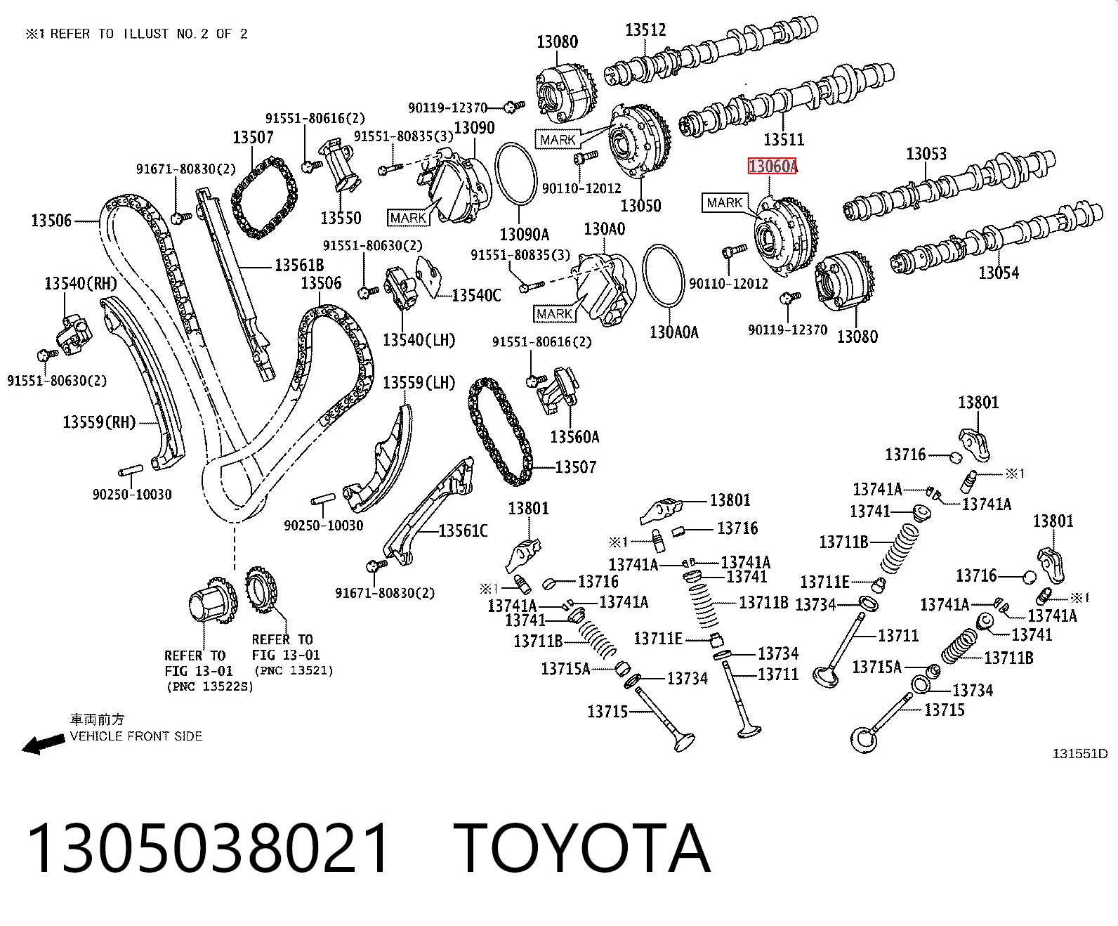 1305038021 Toyota Engranaje árbol de levas lado de admisión