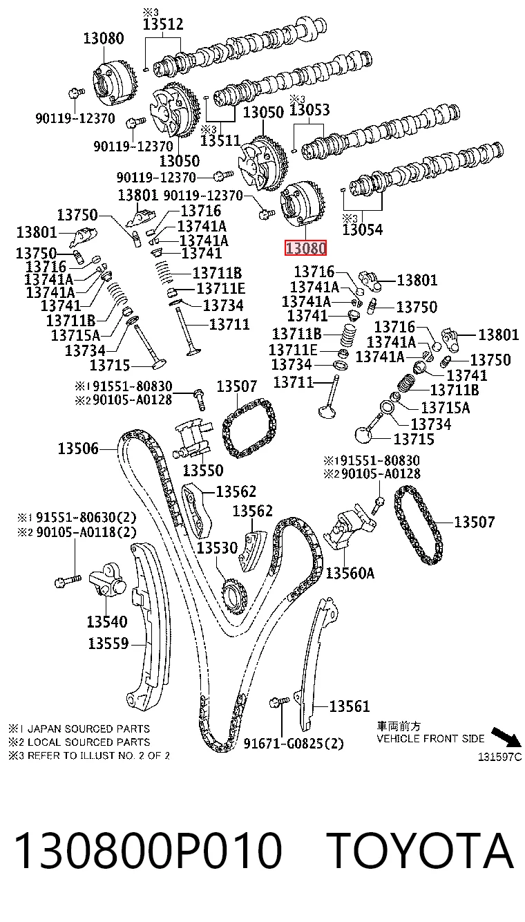 130800P010 Toyota Engranaje del árbol de levas de escape