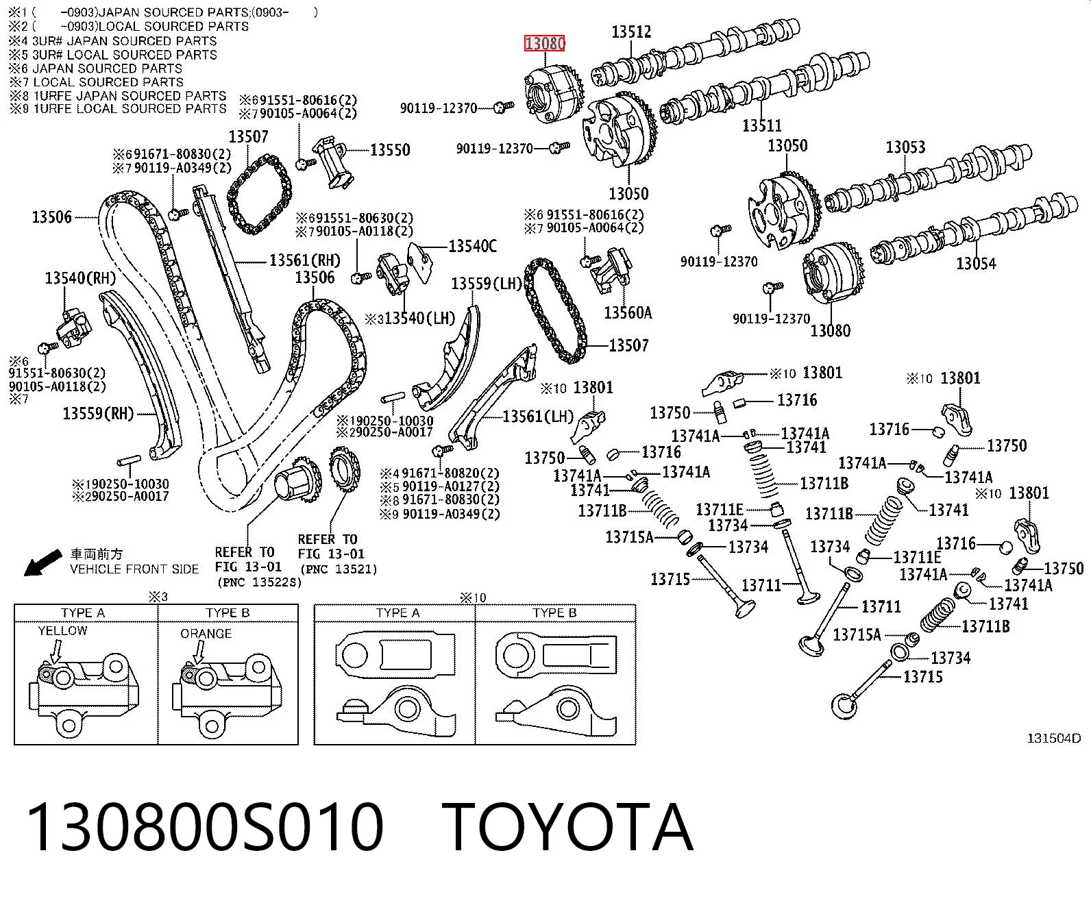 130800S010 Toyota Regulador de fase de distribución