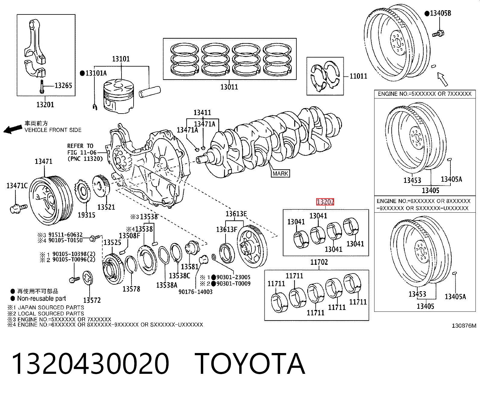 1320430020 Toyota Juego de cojinetes de biela, cota de reparación (+0,25 mm)