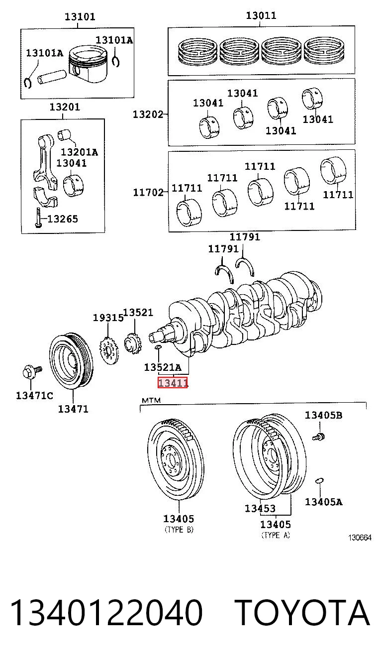 1340122040 Toyota Cigüeñal