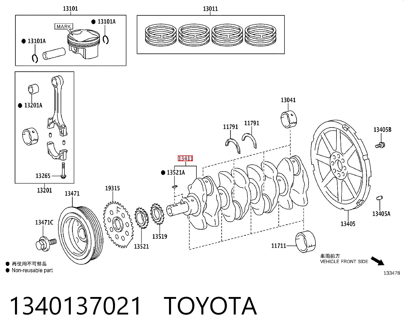 1340137021 Toyota Cigüeñal