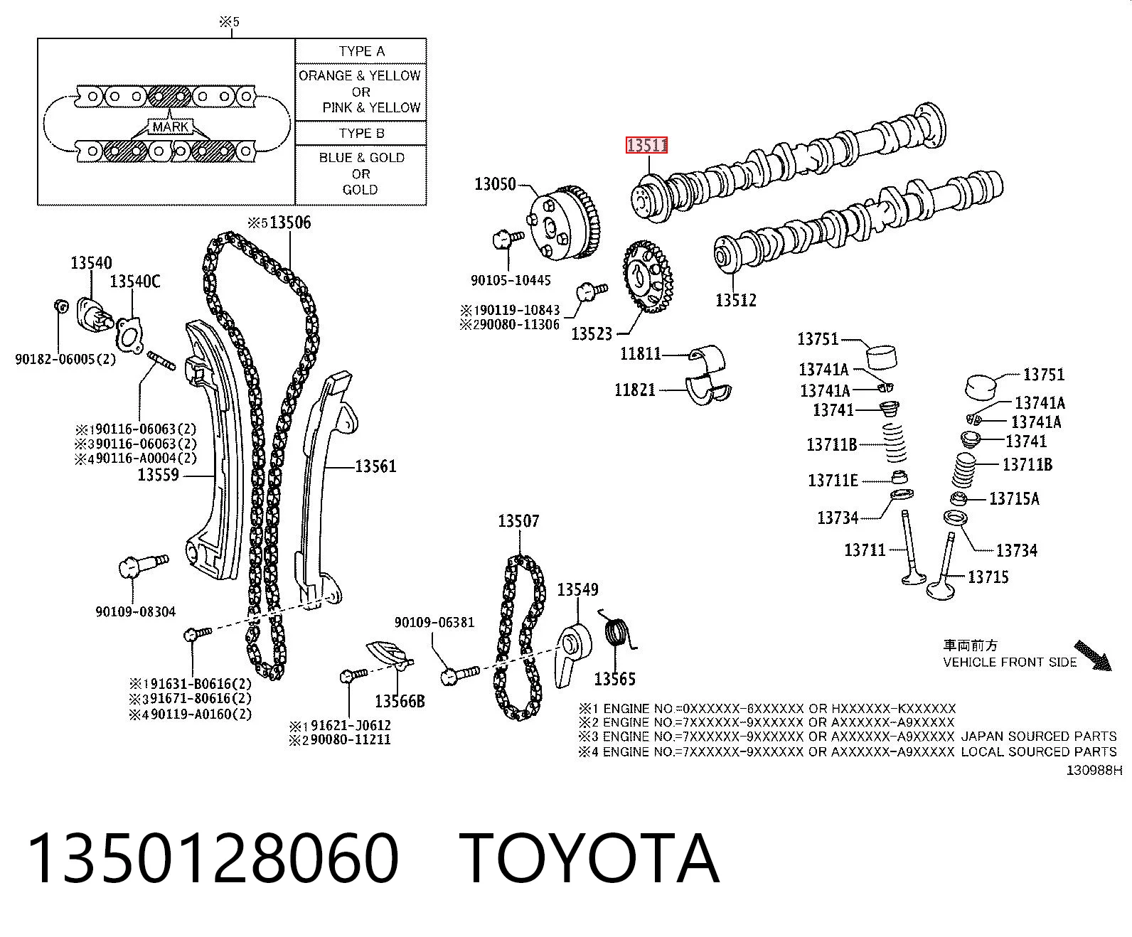 1350128060 Toyota Kit árbol de levas