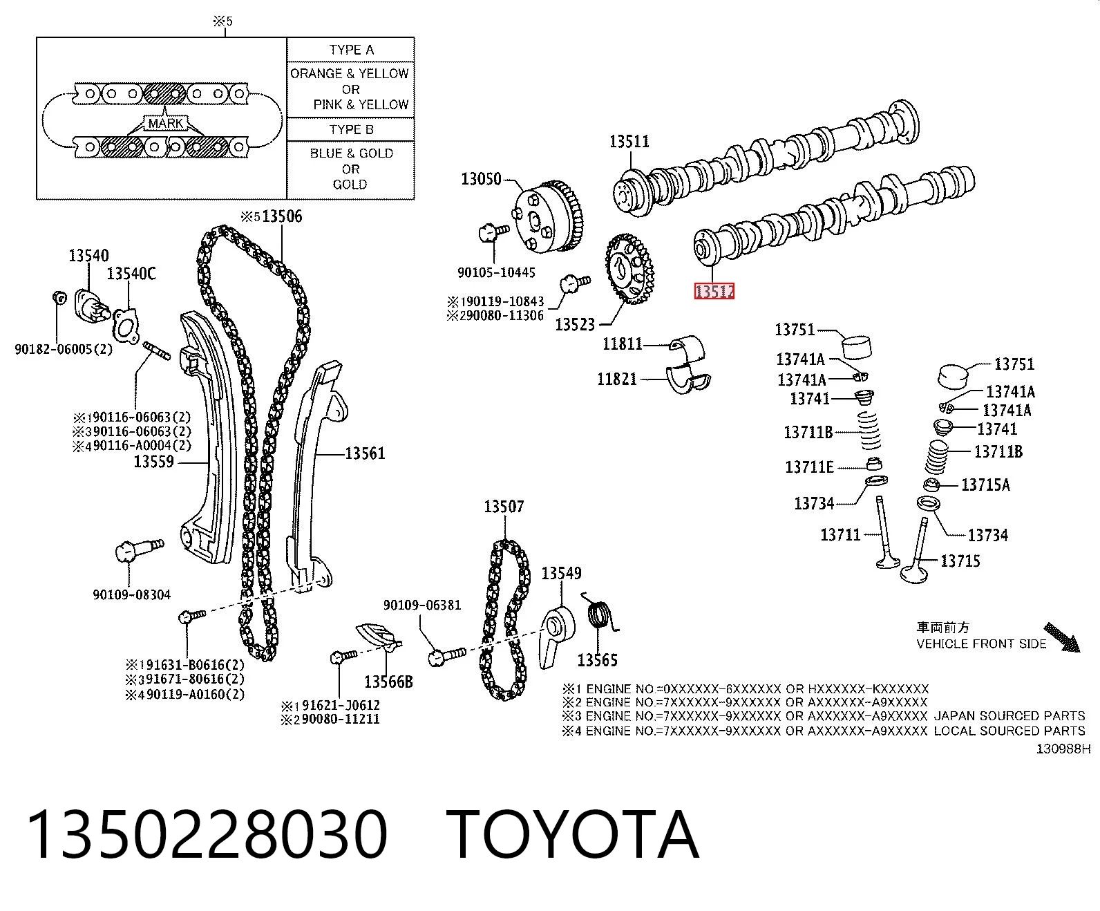 1350228030 Toyota Eje de levas de escape