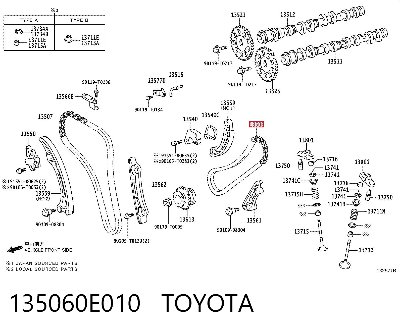135060E010 Toyota Cadena de distribución superior