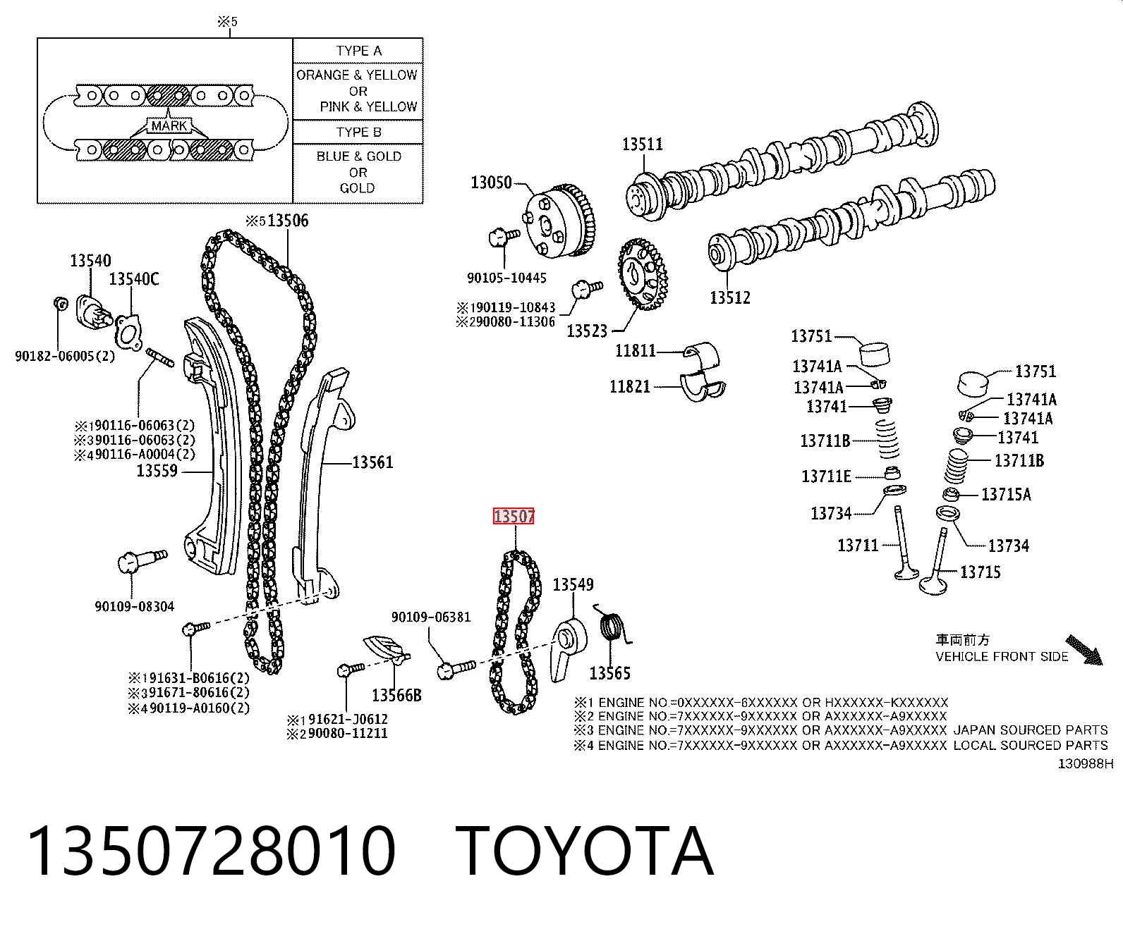 1350728010 Toyota Cadena de bomba de aceite de motor