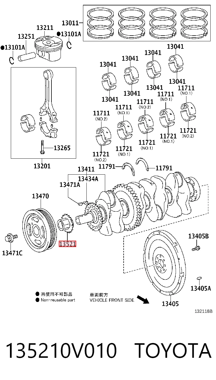 135210V010 Toyota Piñón del cigüeñal 