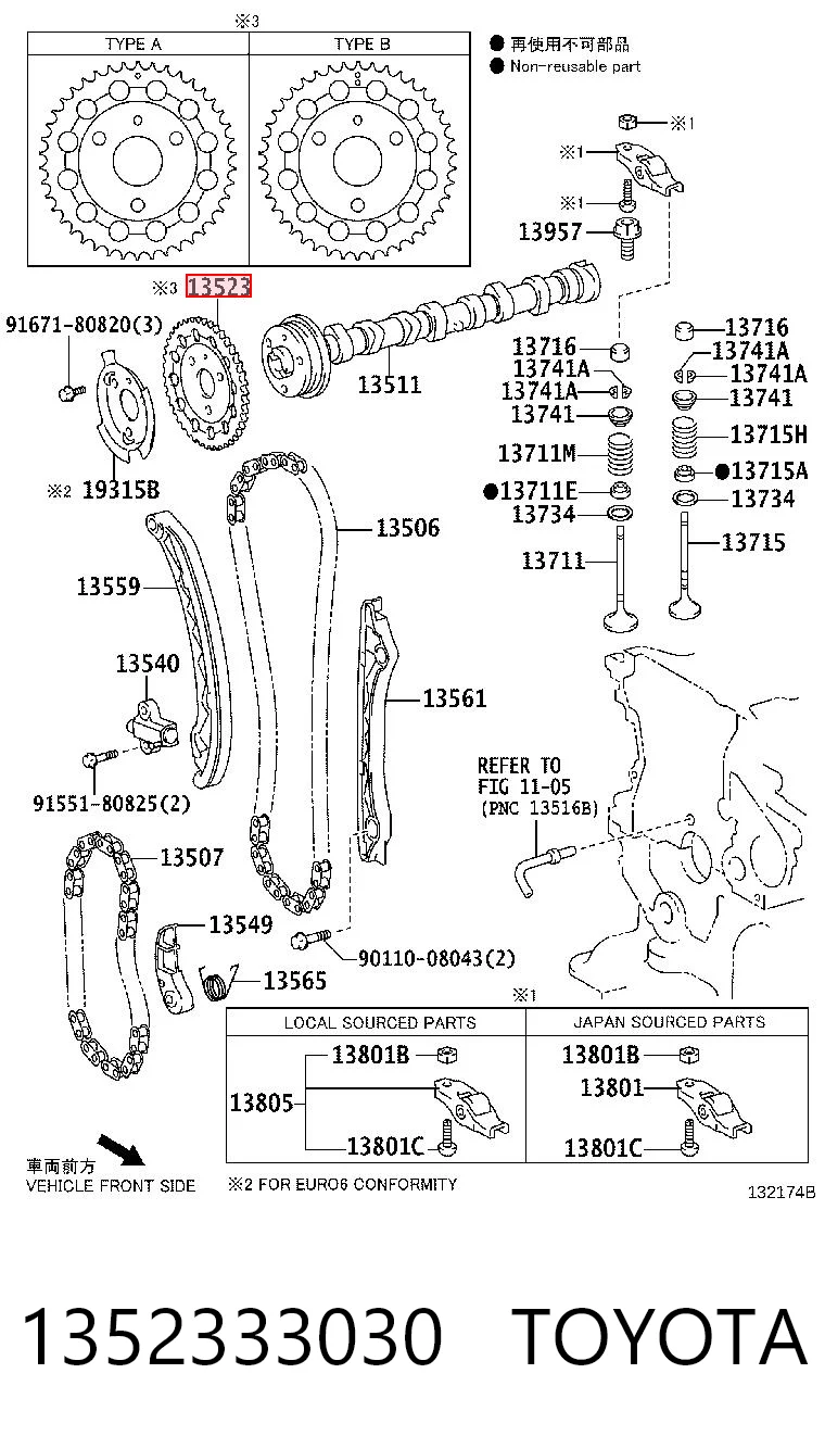 1352333030 Toyota Engranaje árbol de levas