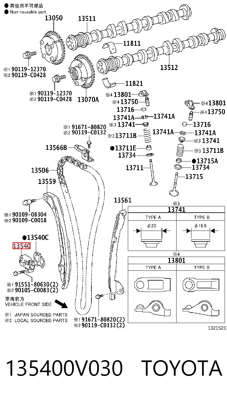 135400V030 Toyota Tensor de cadena de distribución