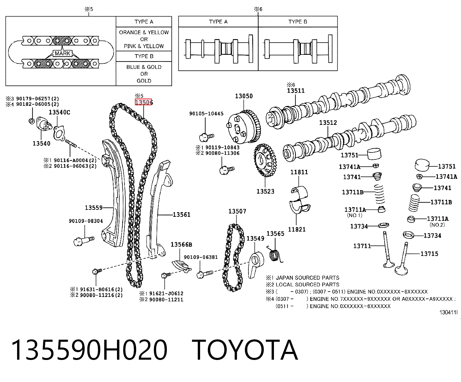 Cadena de distribución motor para Toyota Avensis  (T22)