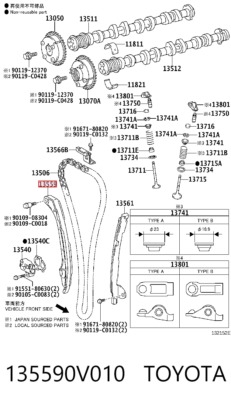 135590V010 Toyota Guía del tensor de la cadena de distribución