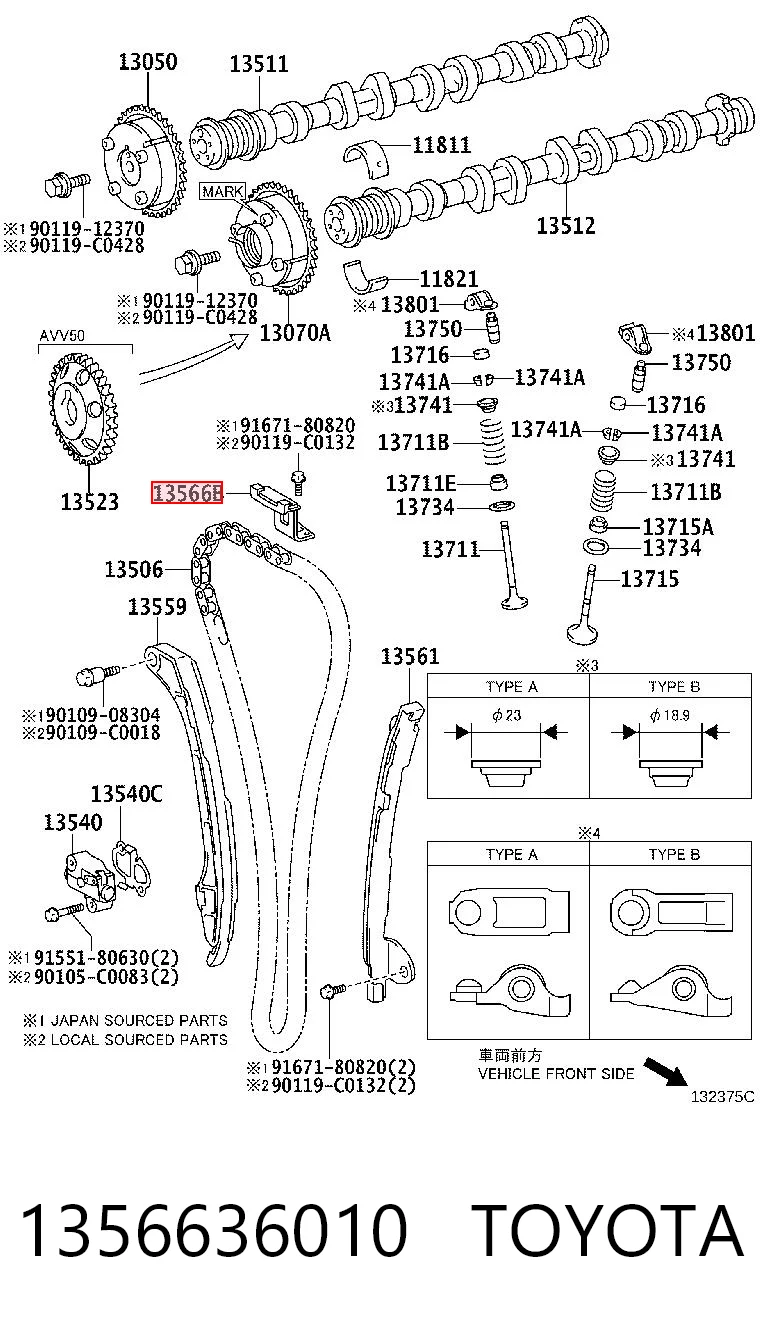 1356636010 Toyota Tensor superior de la cadena de distribución