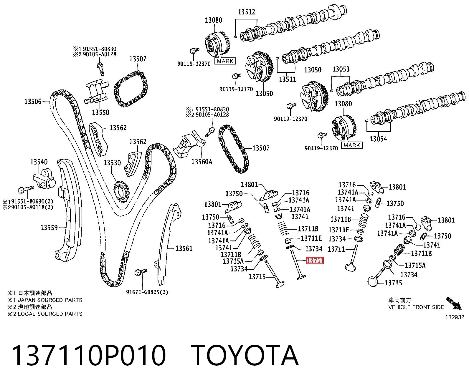 137110P010 Toyota Válvula de admisión