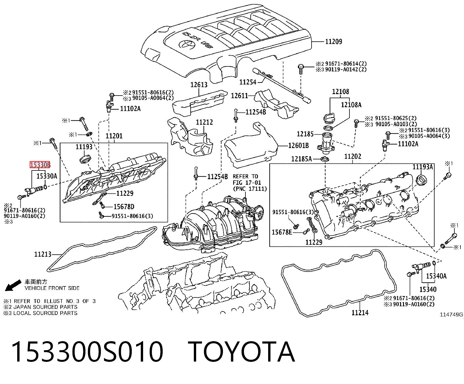 153300S010 Toyota Válvula control, ajuste de levas