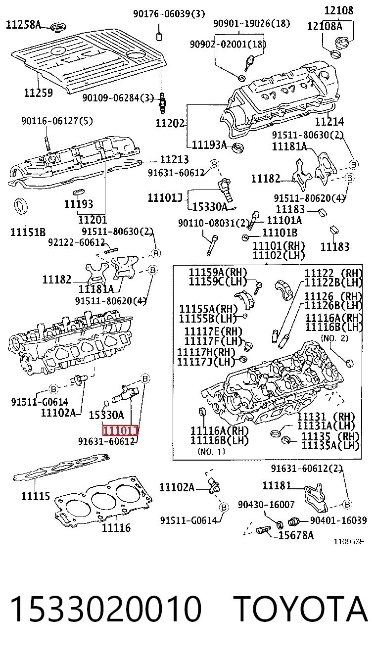 1533020010 Toyota Válvula solenoide de posición del árbol de levas derecha