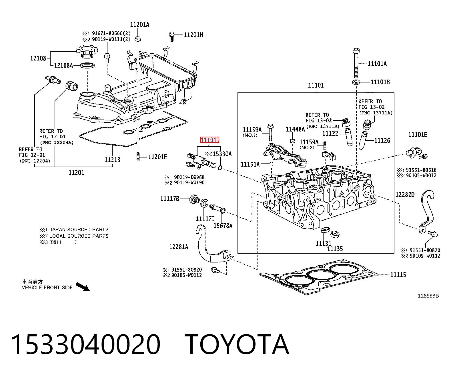 1533040020 Toyota Válvula reguladora de presión de aceite