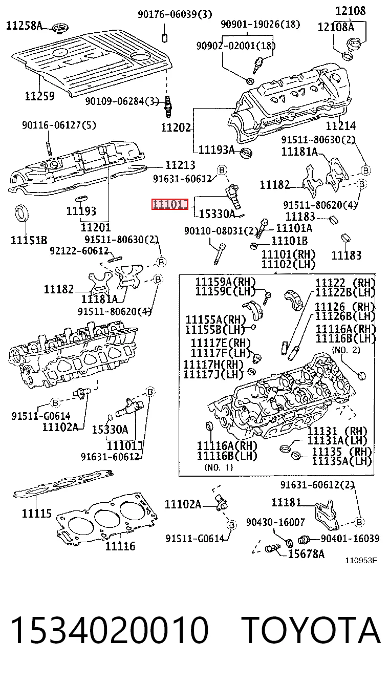 1534020010 Toyota Válvula solenoide de posición del árbol de levas izquierda