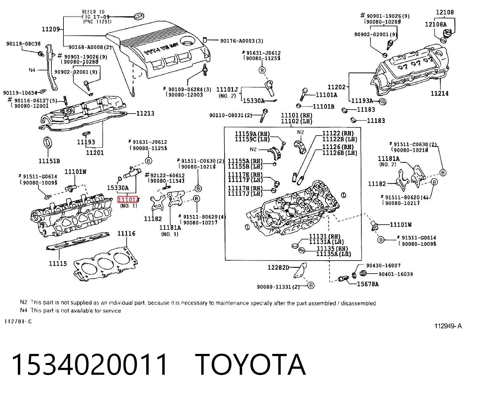 1534020011 Toyota Válvula solenoide de posición del árbol de levas izquierda