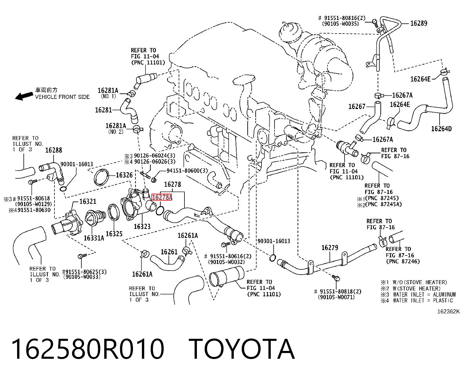 162580R010 Toyota Guía de la pinza de freno delantera