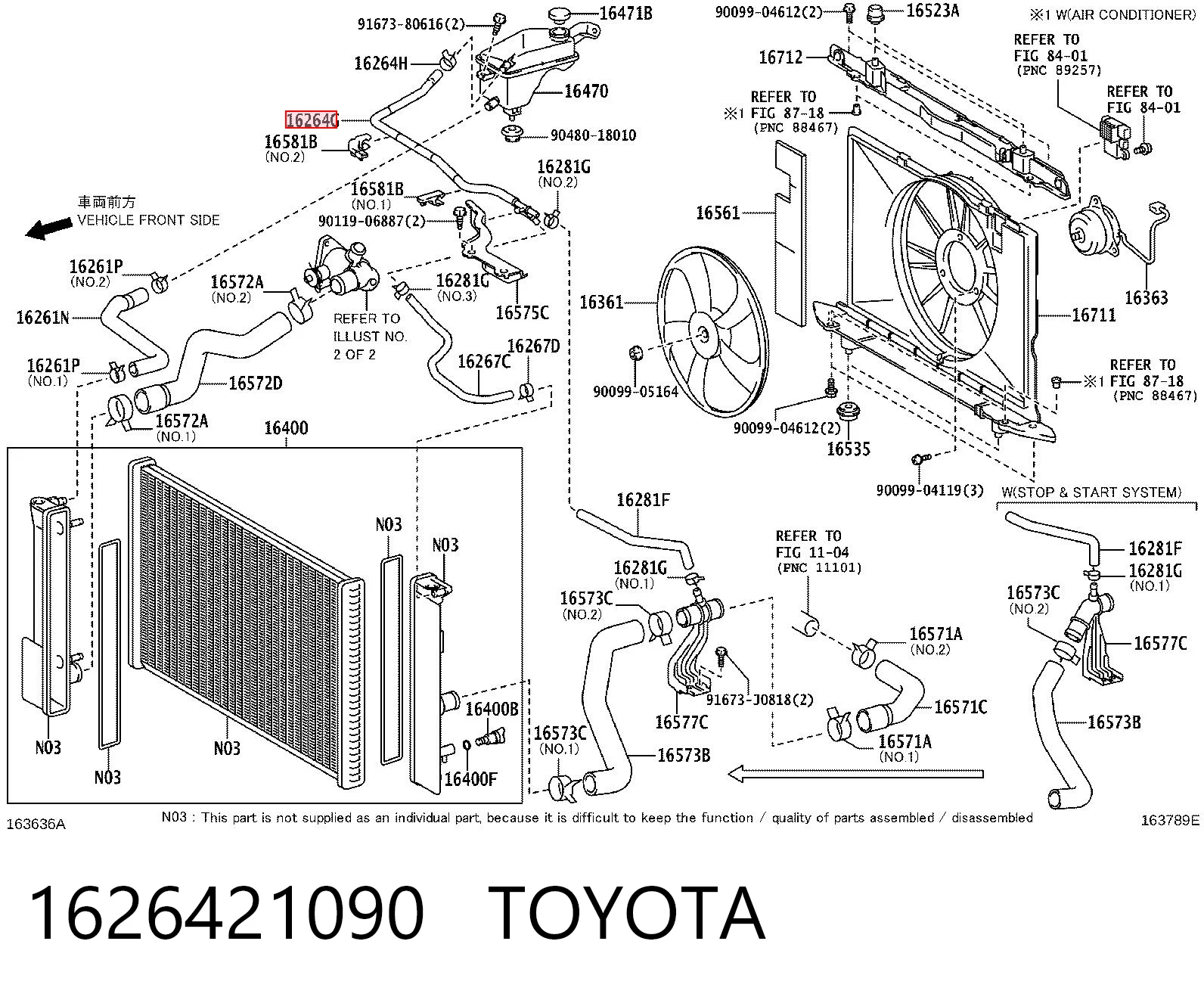 1626421090 Toyota Manguera superior del depósito de expansión