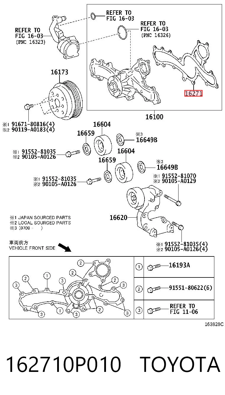 Junta de bomba de agua para Toyota Camry VI V40