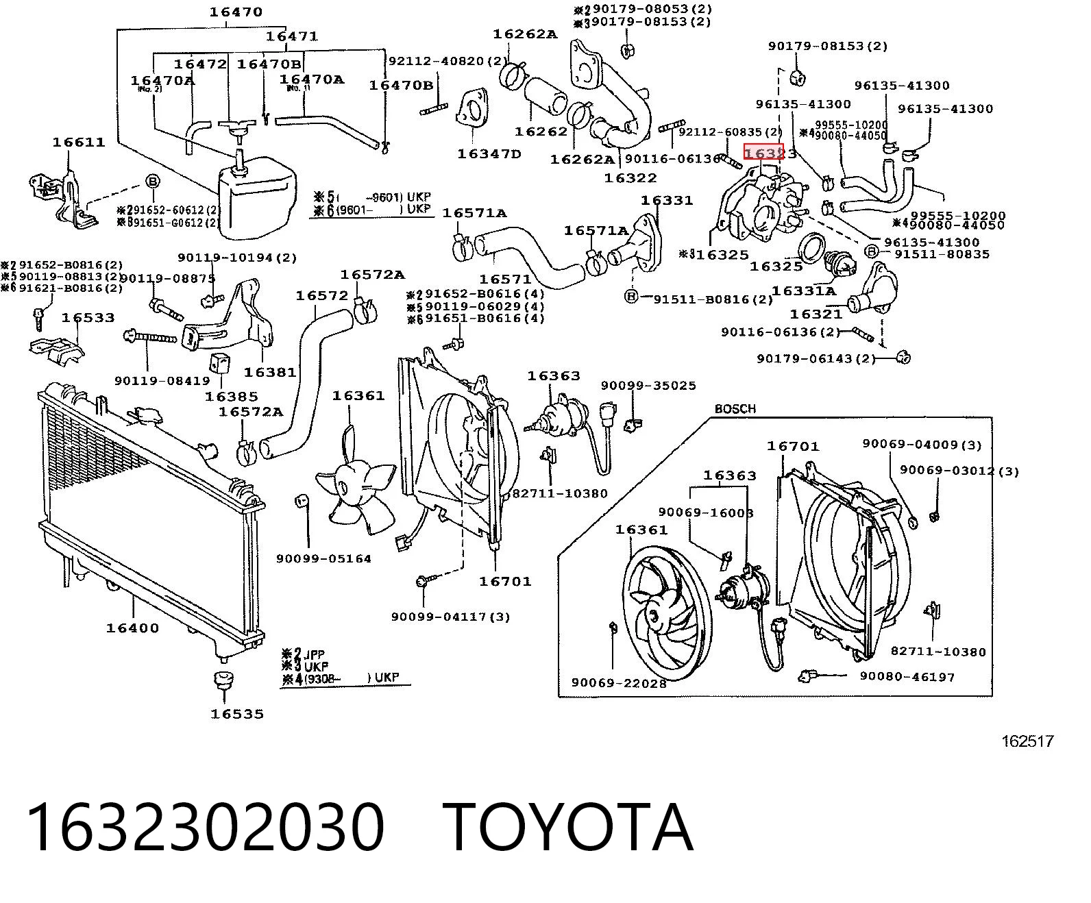1632302030 Toyota Caja del termostato