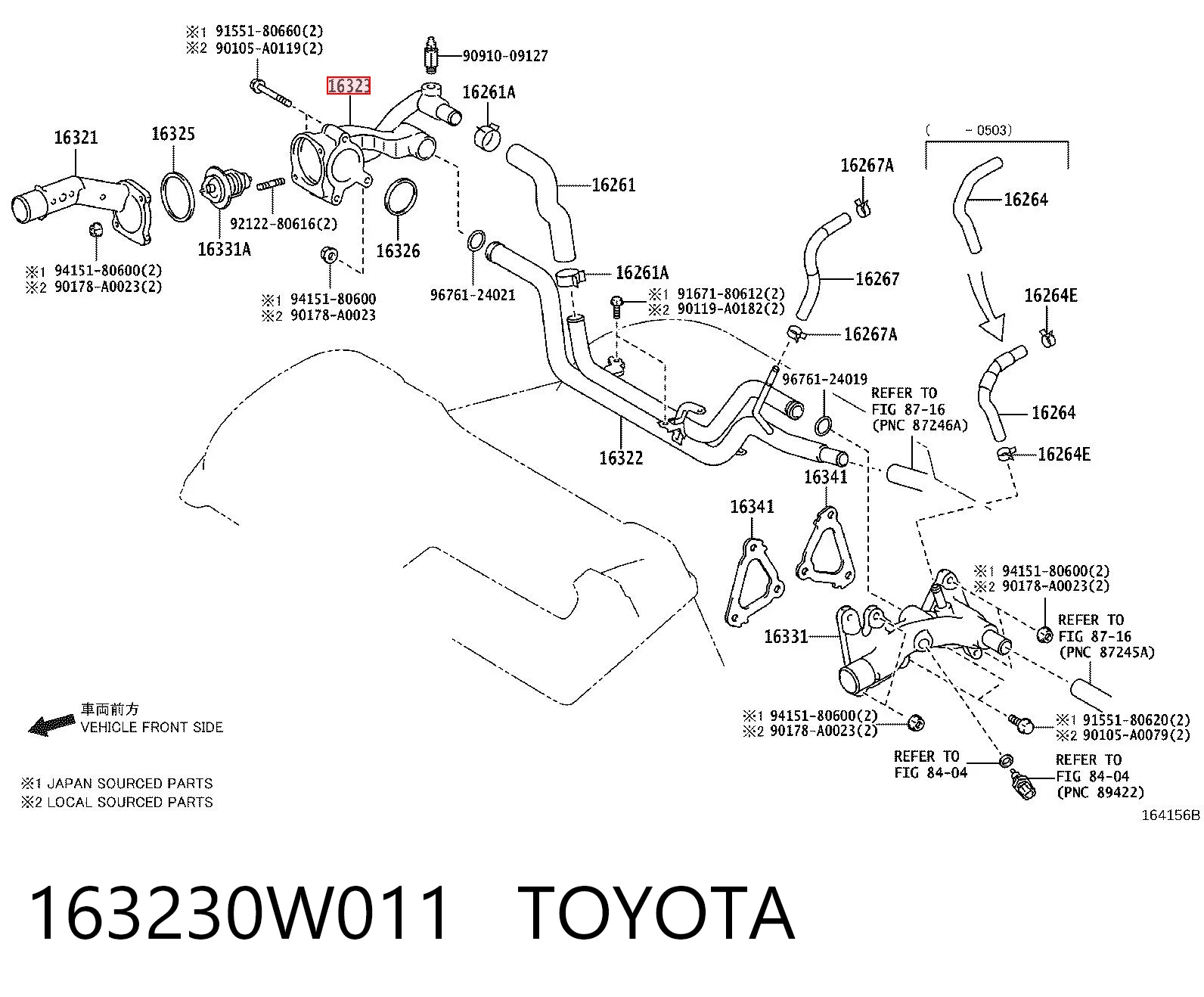 163230W011 Toyota Caja del termostato