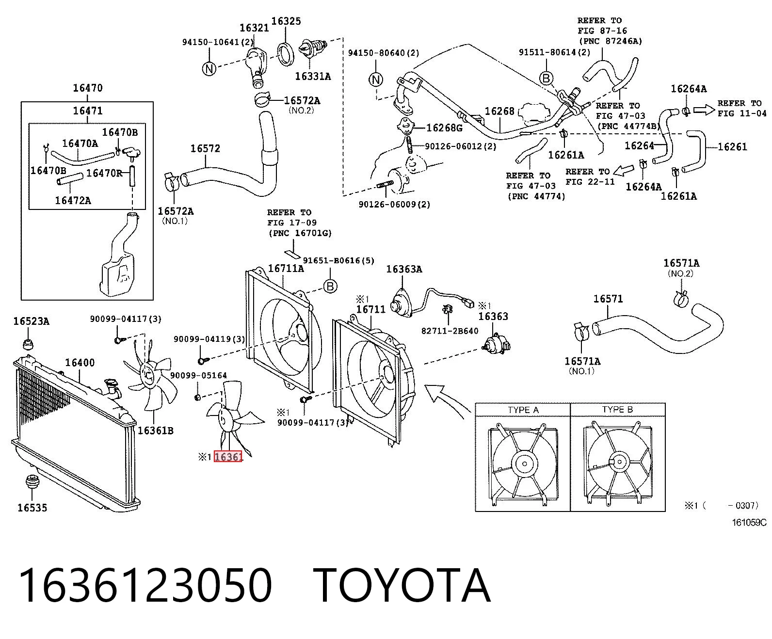 1636123050 Toyota Ventilador izquierdo del radiador de refrigeración