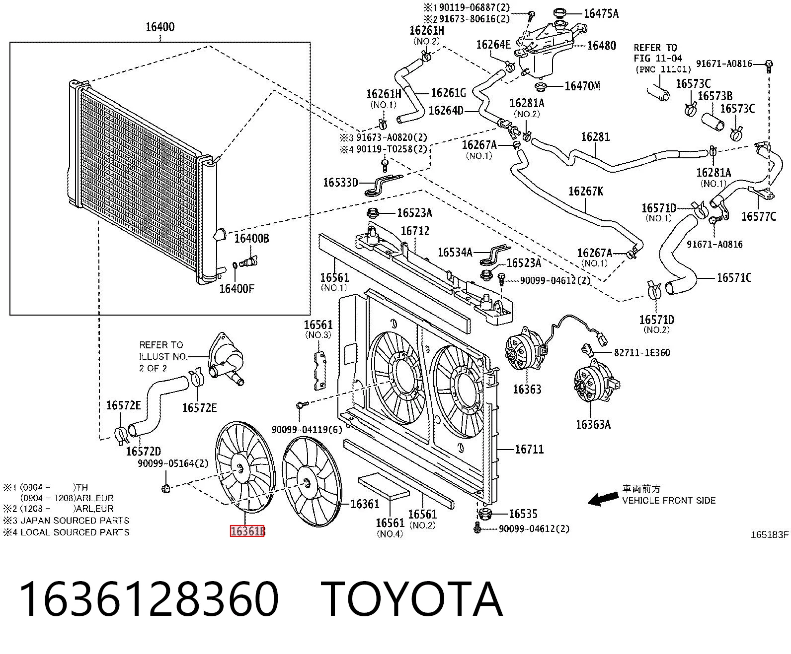 1636128360 Toyota Ventilador derecho del radiador de refrigeración