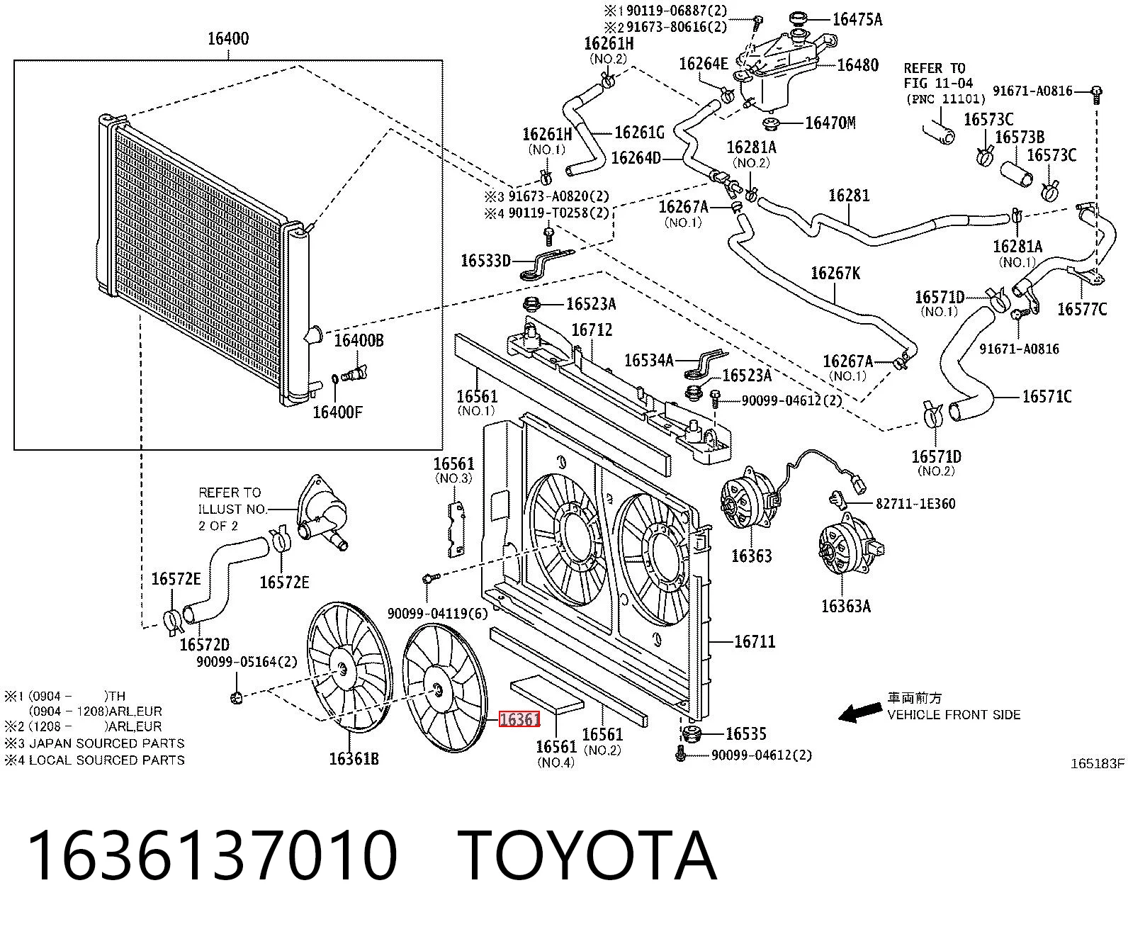 1636137010 Toyota Ventilador izquierdo del radiador de refrigeración