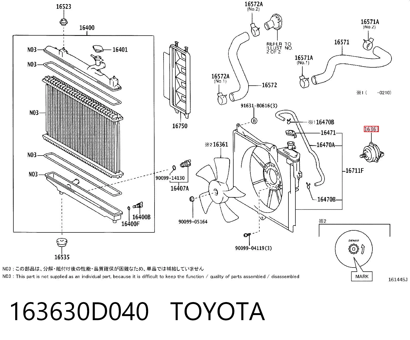 163630D040 Toyota Ventilador de refrigeración del motor