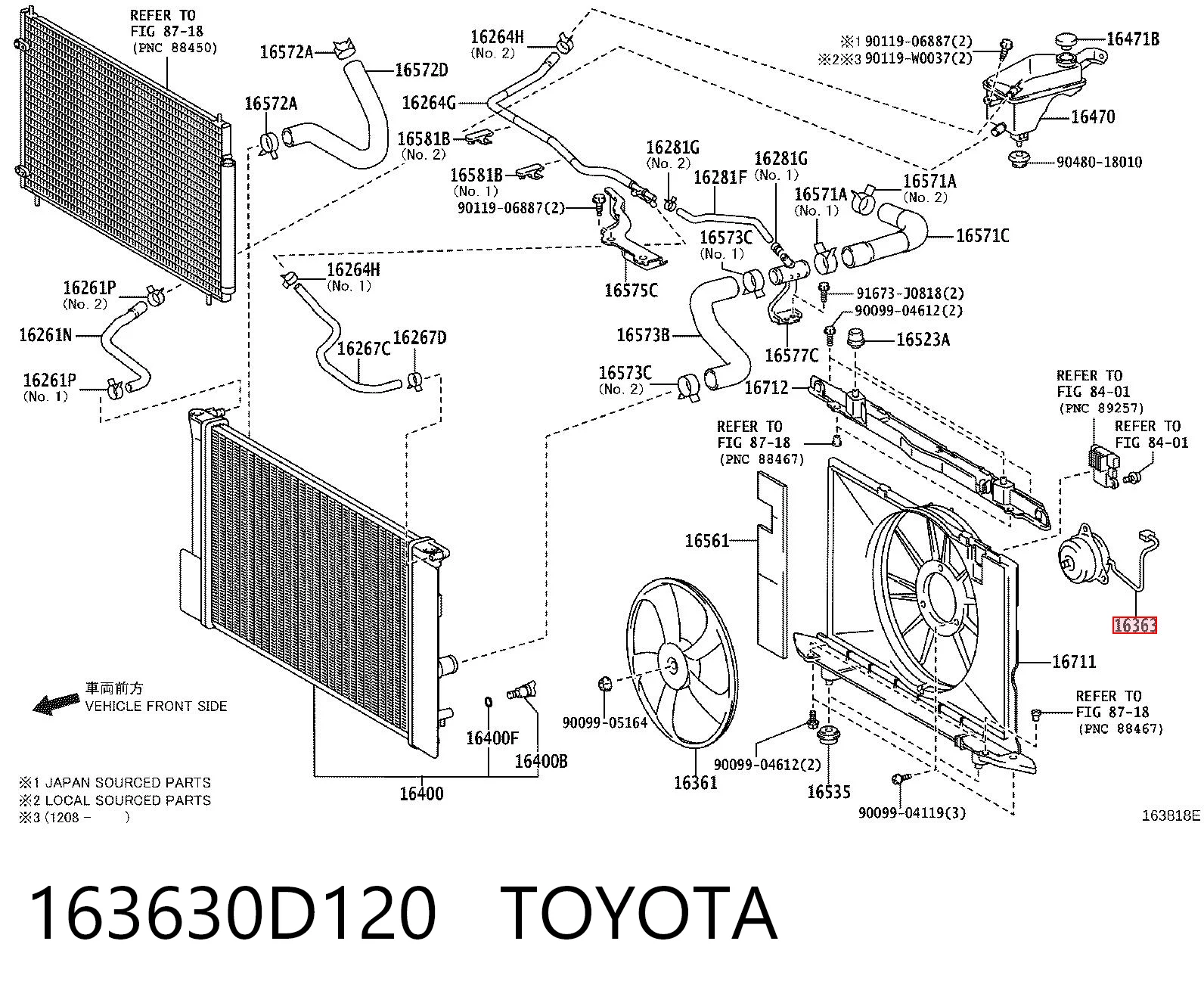 163630D120 Toyota Motor eléctrico, ventilador del radiador 