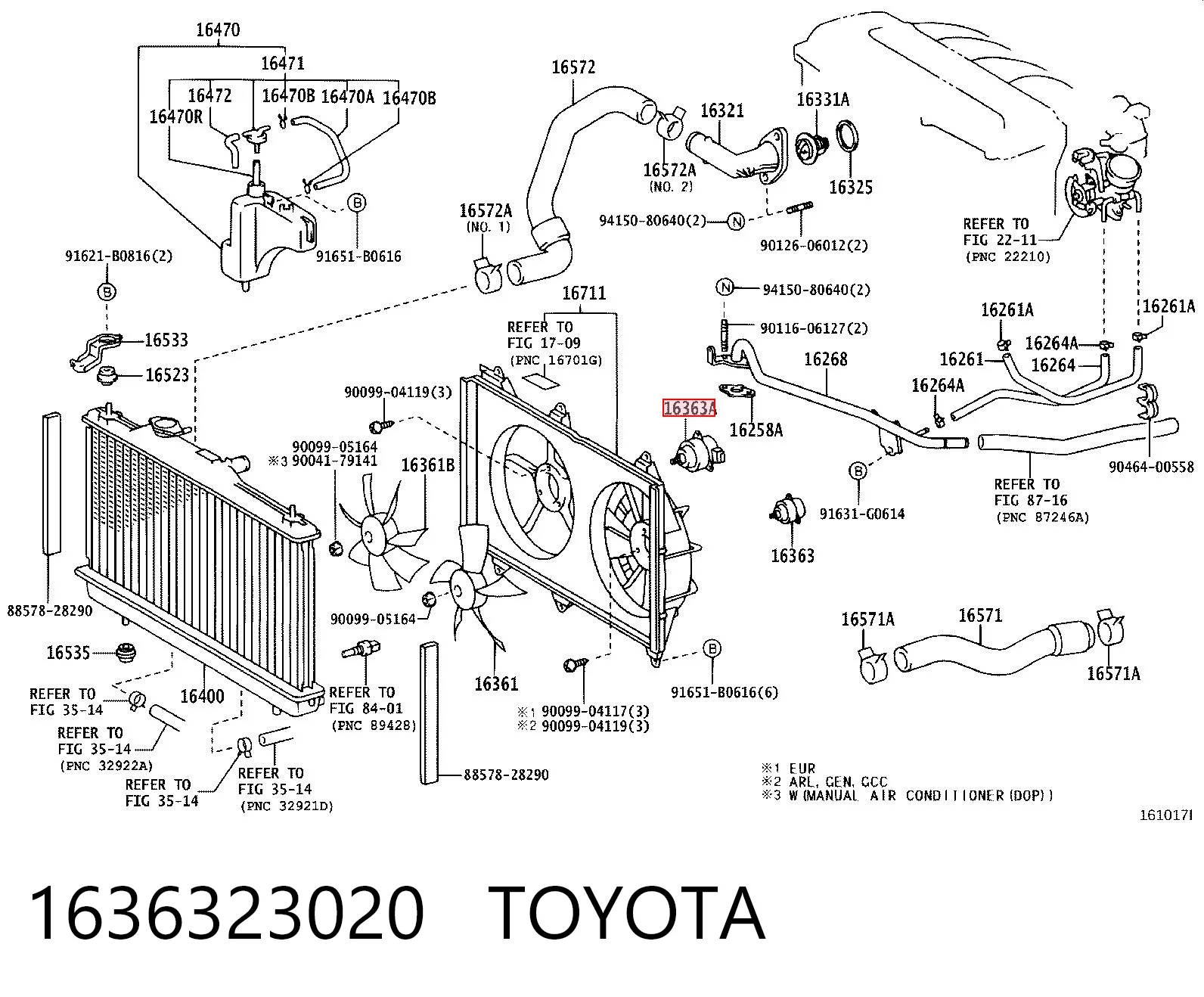 1636323020 Toyota Motor eléctrico, ventilador del radiador 