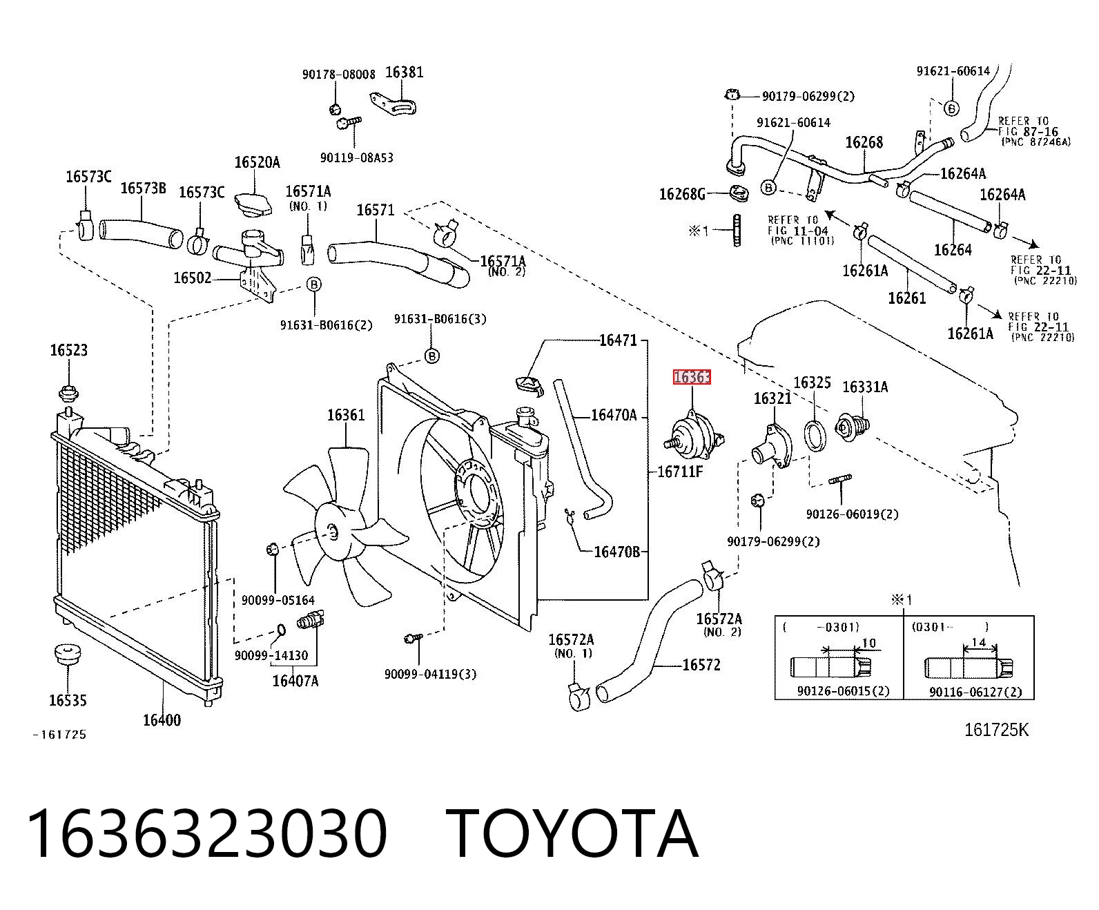 1636323030 Toyota Motor del ventilador de refrigeración izquierdo