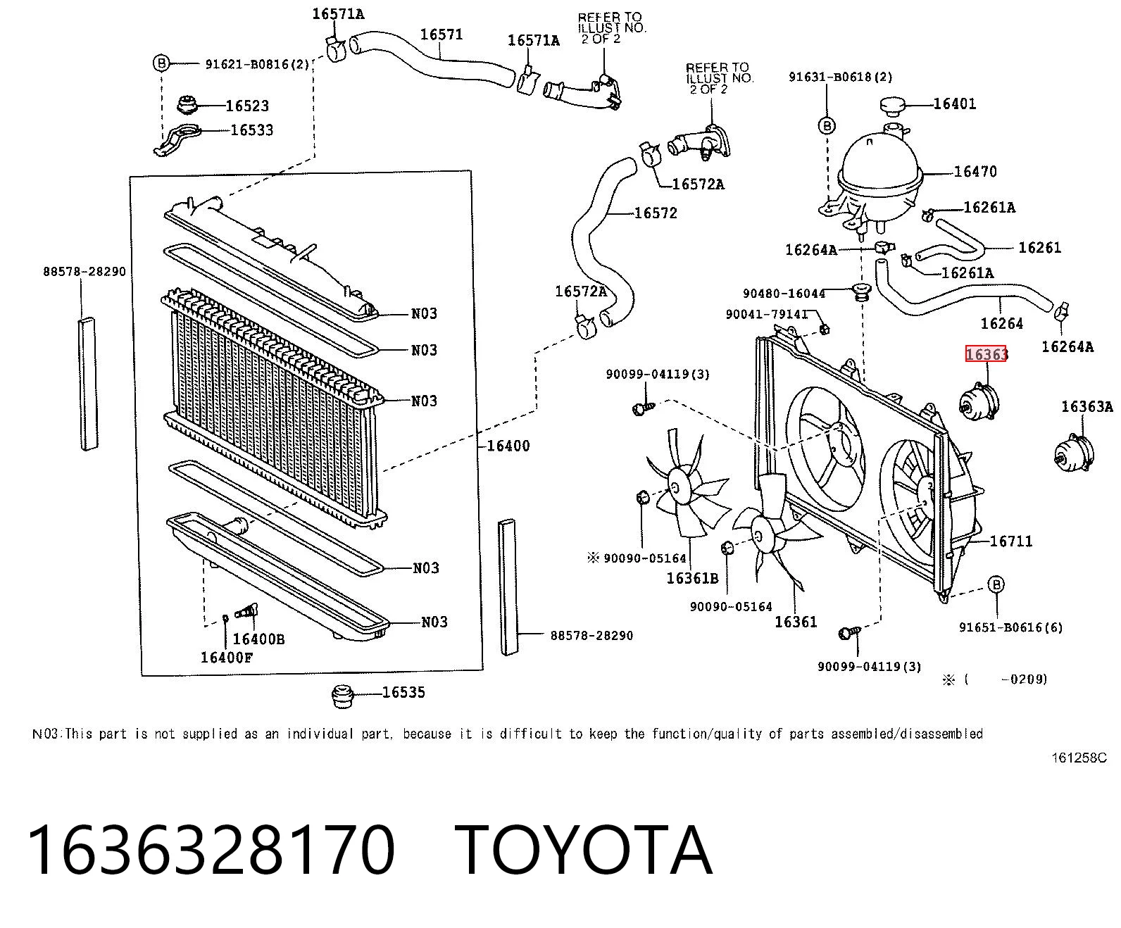 1636328170 Toyota Motor del ventilador de refrigeración derecho
