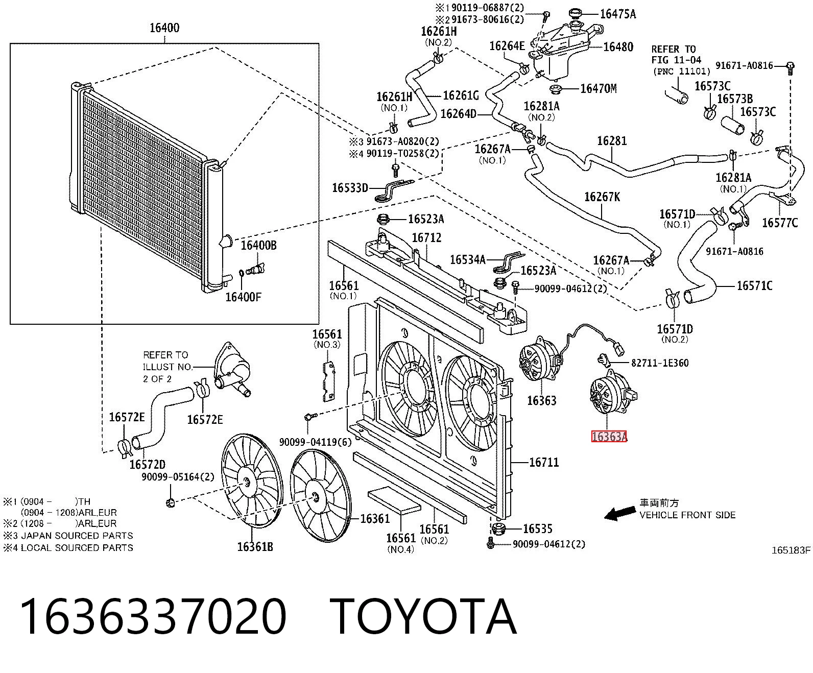 1636337020 Toyota Motor del ventilador de refrigeración izquierdo