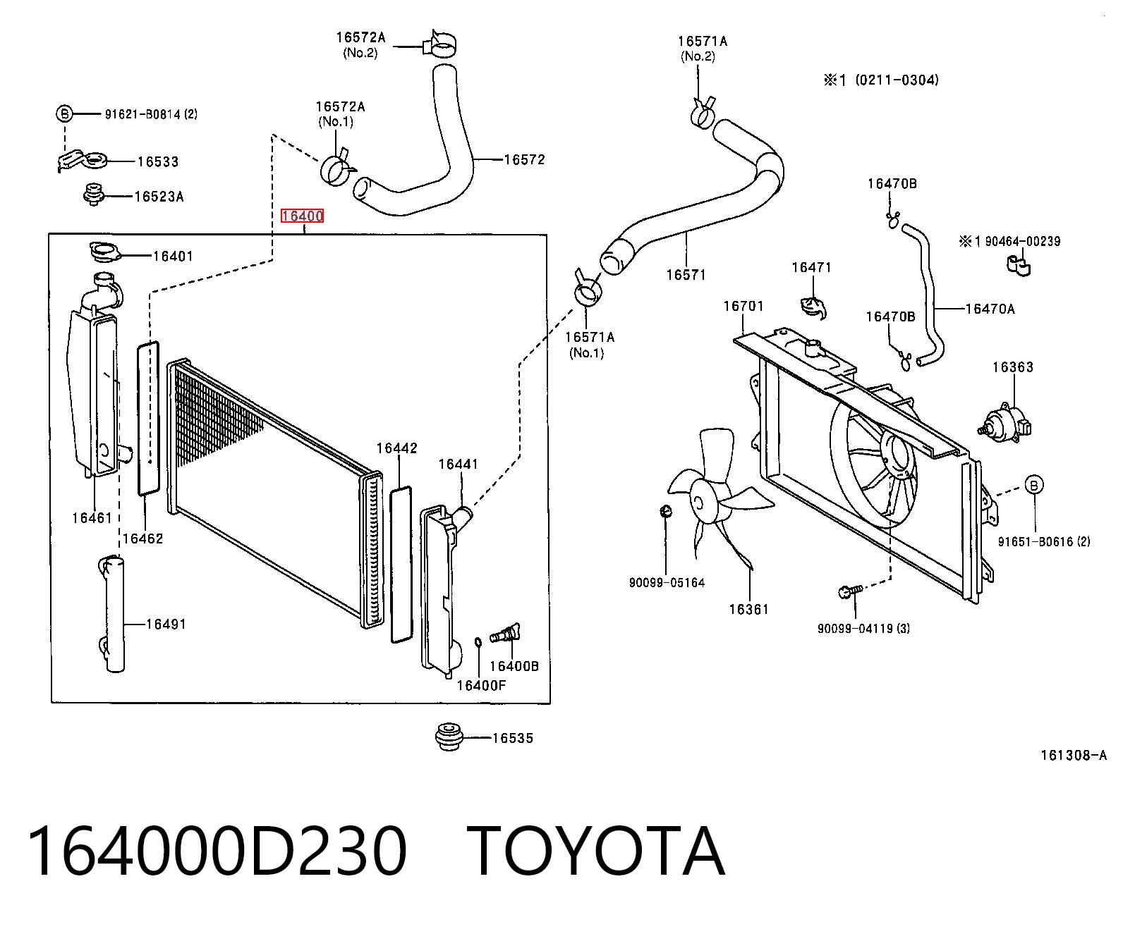 164000D230 Toyota Refrigeración del motor