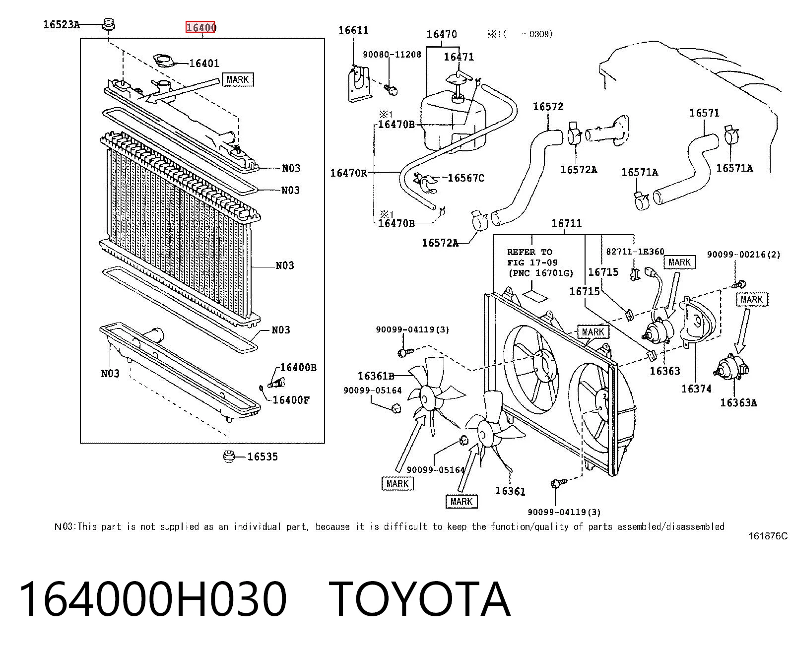 164000H030 Toyota Refrigeración del motor