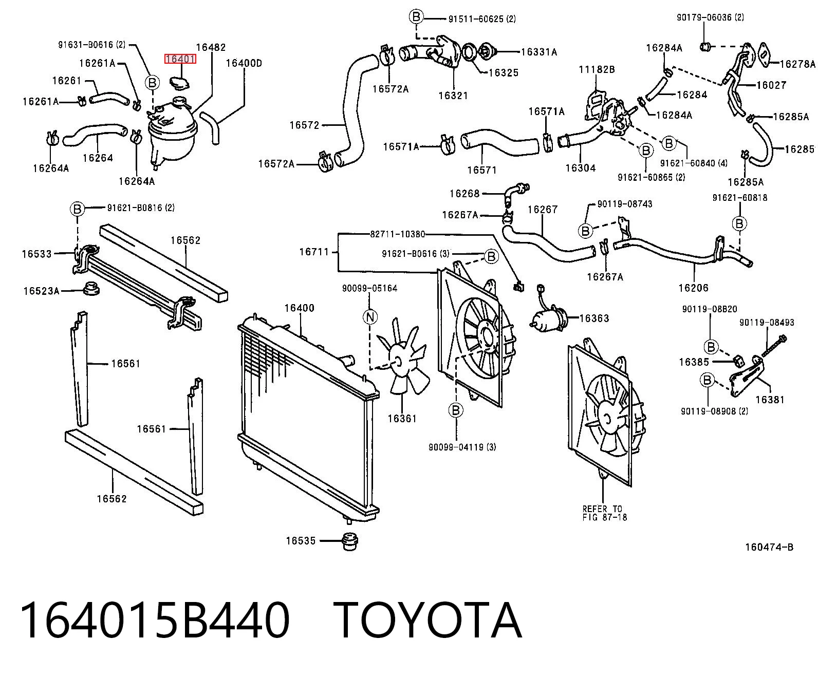 164015B440 Toyota Tapa de radiador