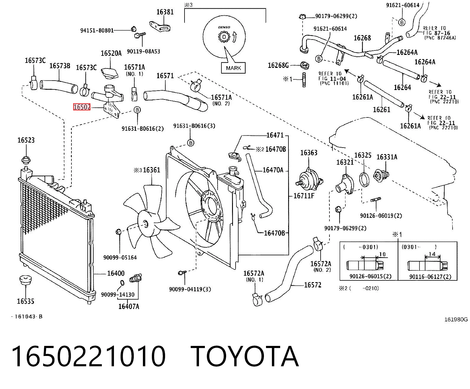 1650221010 Toyota Brida del sistema de refrigeración (triple unión)