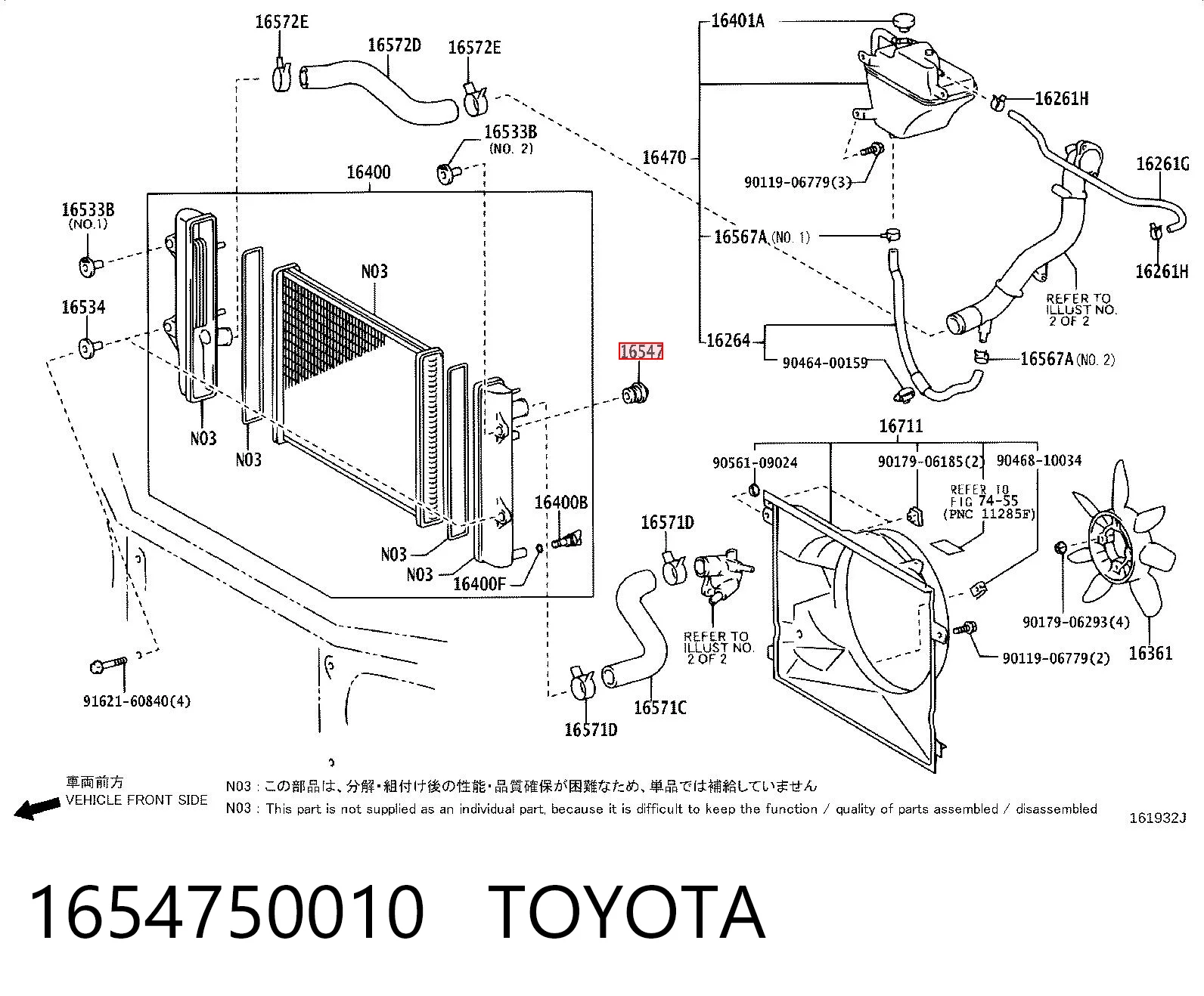 1654750010 Toyota Soporte inferior de fijación del radiador