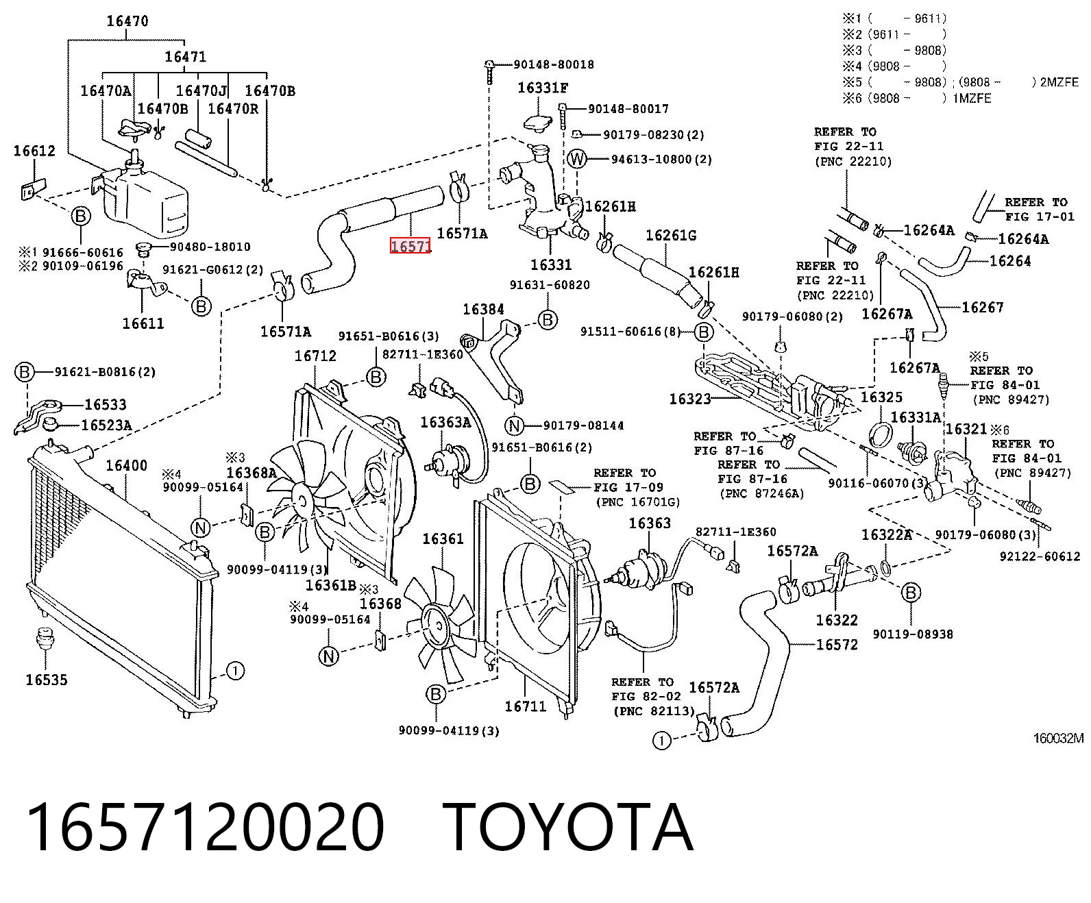 1657120020 Toyota Manguera superior del radiador