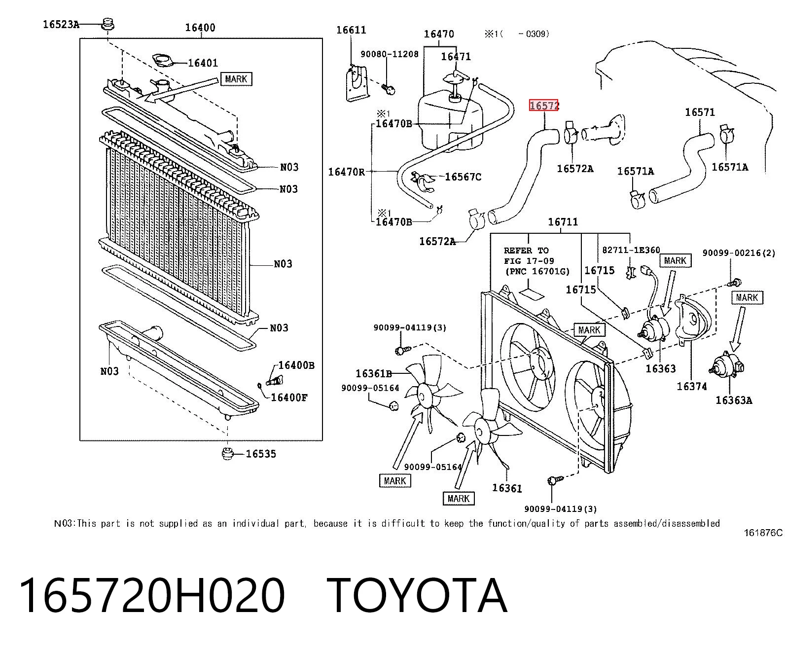 165720H020 Toyota Manguera inferior del radiador