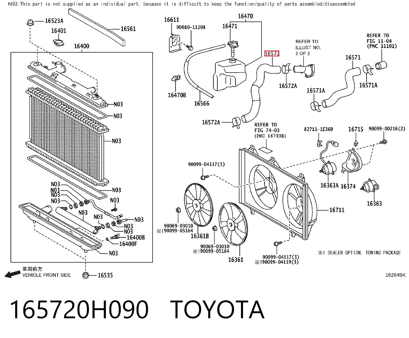 165720H090 Toyota Manguera inferior del radiador