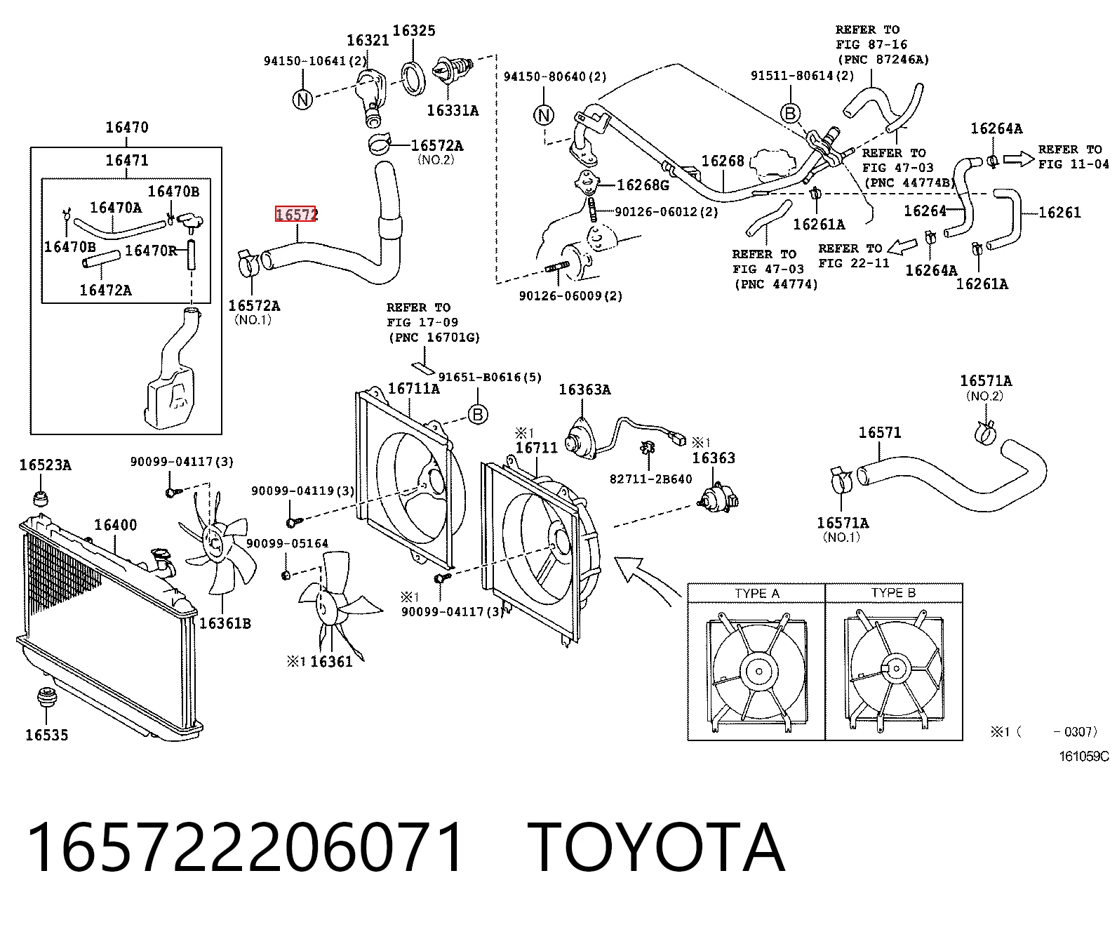 Manguera inferior del radiador 165722206071 TOYOTA
