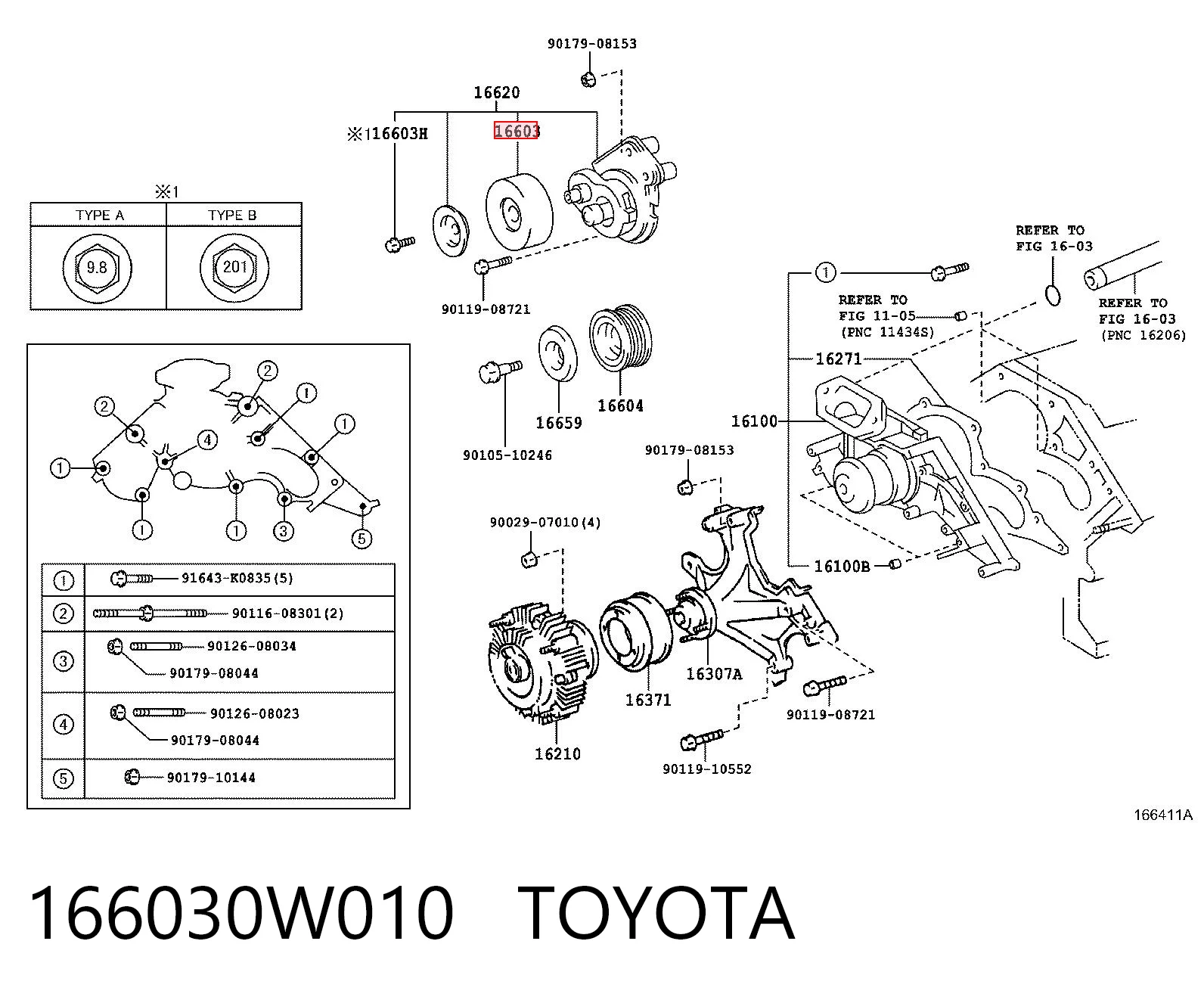 166030W010 Toyota Polea tensora