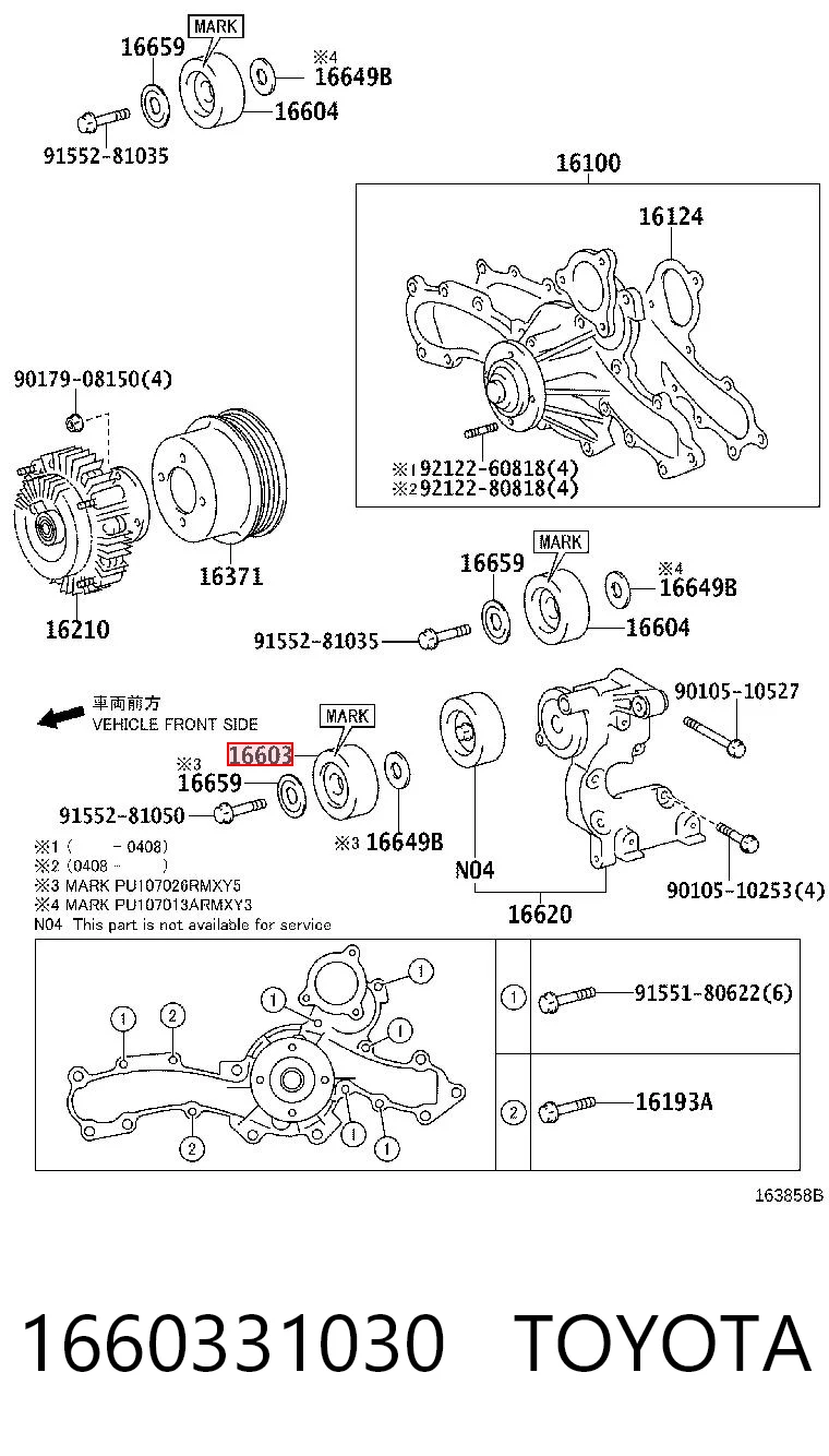 1660331030 Toyota Polea guía correa poli V
