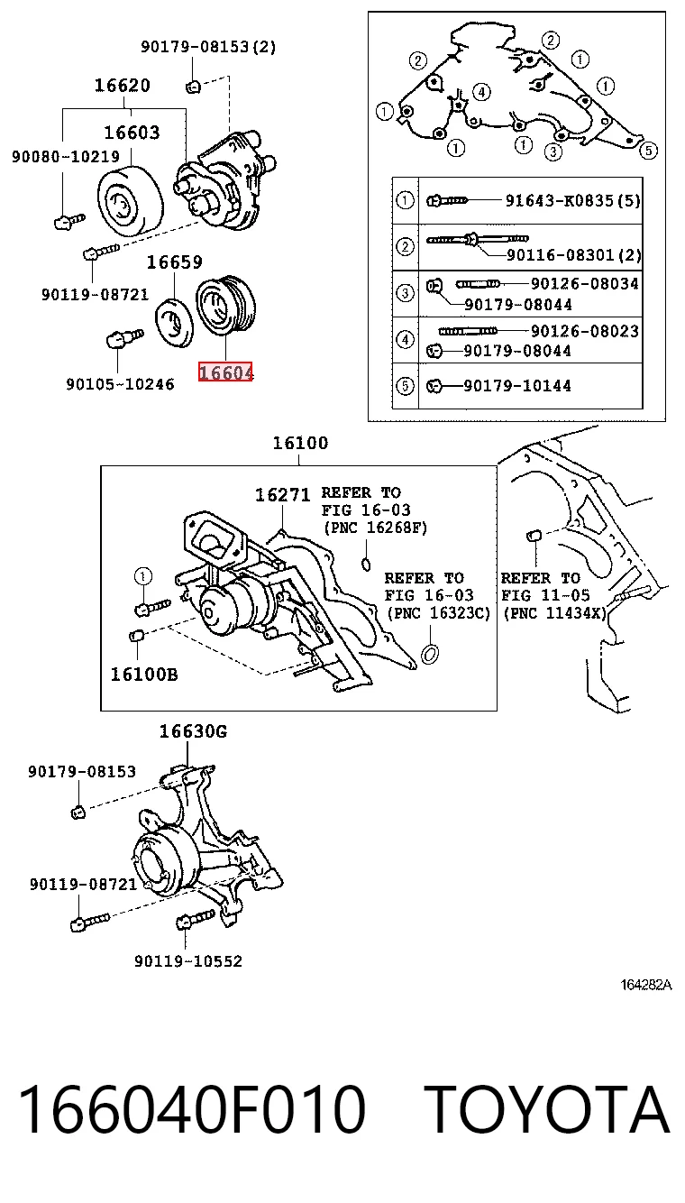 166040F010 Toyota Polea guía correa poli V