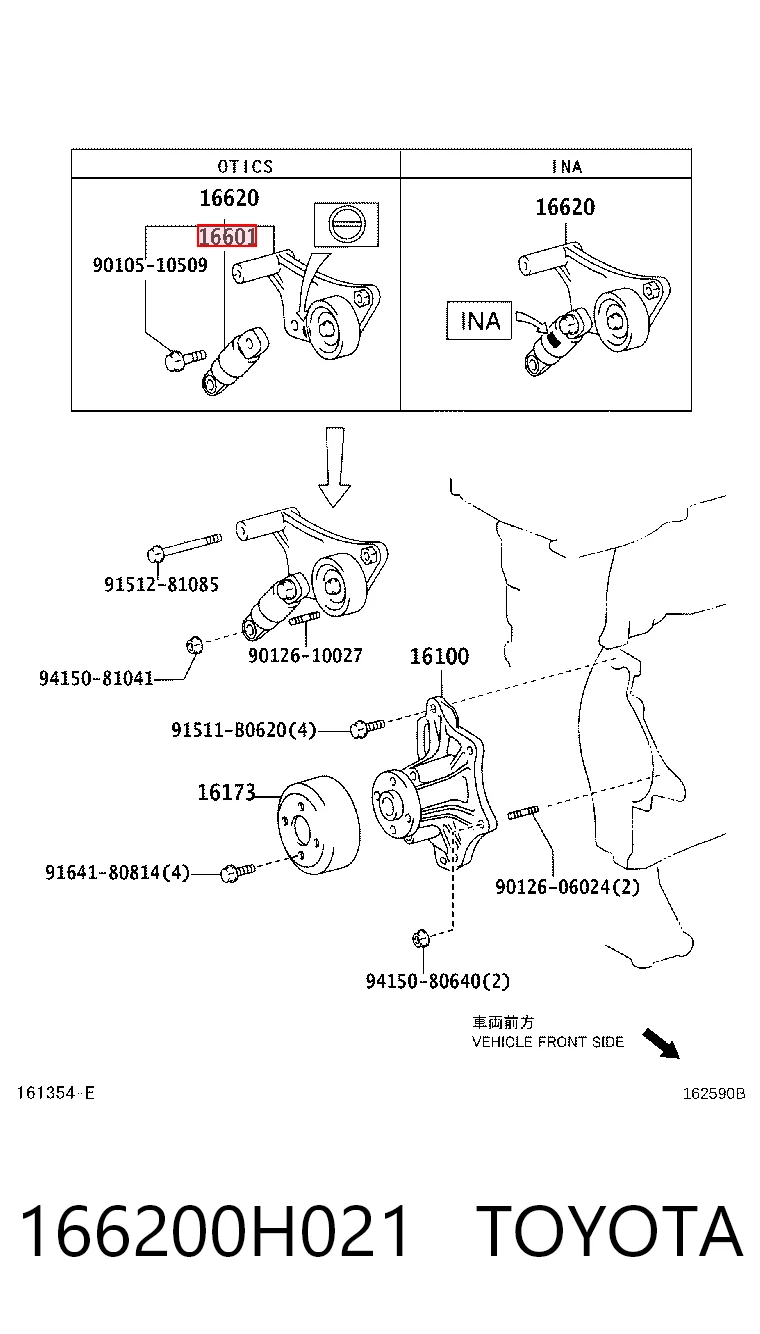 166200H021 Toyota Tensor de correa de alternador