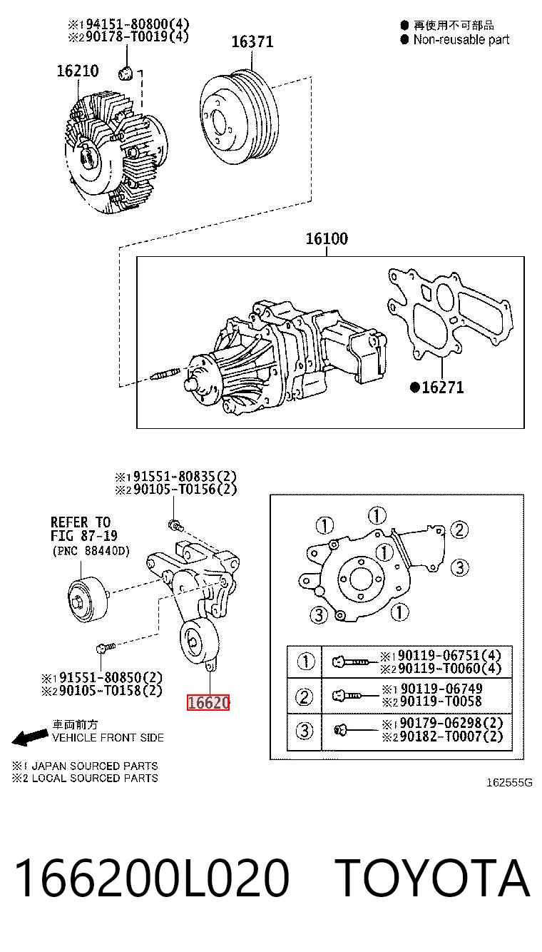 166200L020 Toyota Tensor de correa de alternador